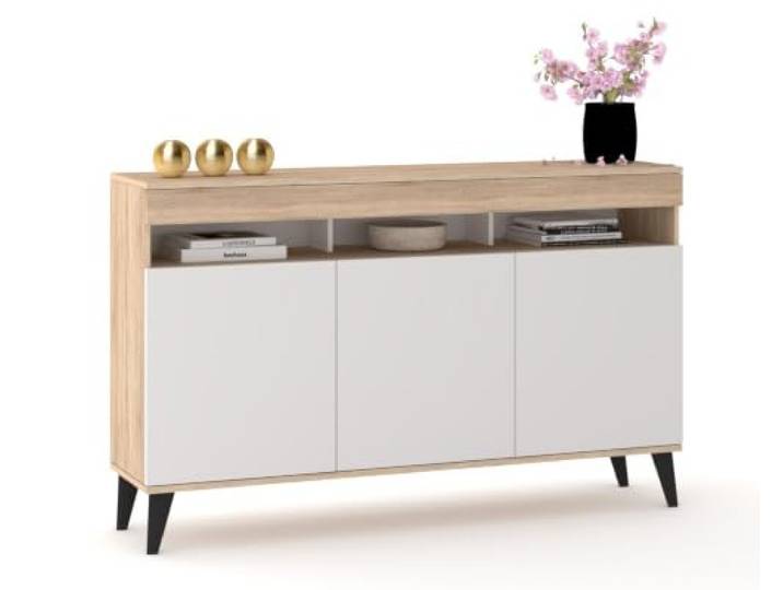 Euro Style Große Kommode Fernsehschrank Sideboard 120cm Skandi Eiche Sonoma/Weiß Matt