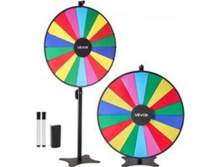 VEVOR Roue de loterie 914,4 mm, roue de la fortune rotative à 18 emplacements avec support, hauteur réglable, roulette de fortune avec effaçable à sec et 2 marqueurs, 6 couleurs, pour fête, pub, salon