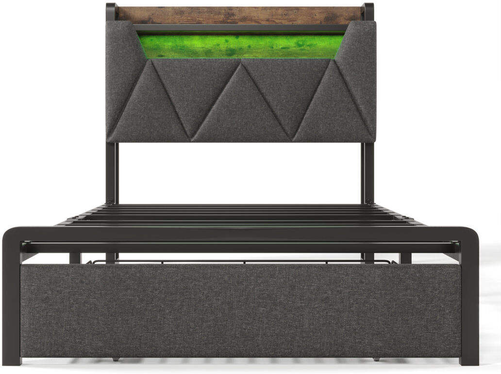 Metro Upholstered Bed With 1 Draewr, Led And Usb Linen Grey Gray Single (3')