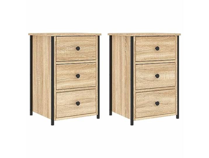 Coespram 2er-Set Nachttische Sonoma-Eiche 40x36x60 cm Holzwerkstoff Praktisches 2er-Set fürs Schlafzimmer: Robuster Eisenrahmen, 3 Schubladen und verstellbare Füße für festen Stand.