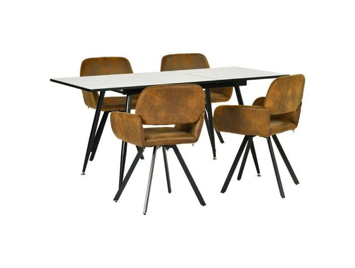 URBAN MEUBLE - ensemble de salle à manger - 5 pièces - table à manger extensible blanche - avec 4 chaises pivotantes marron