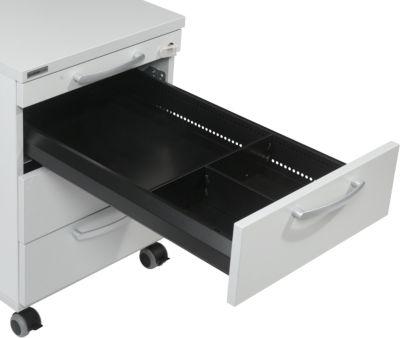 Schubladenunterteilung für Rollcontainer 1333, L 210 mm, A5, Längsteiler, nur in Verbindung mit 330 mm langer Unterteilung verwendbar, Metall, schwarz