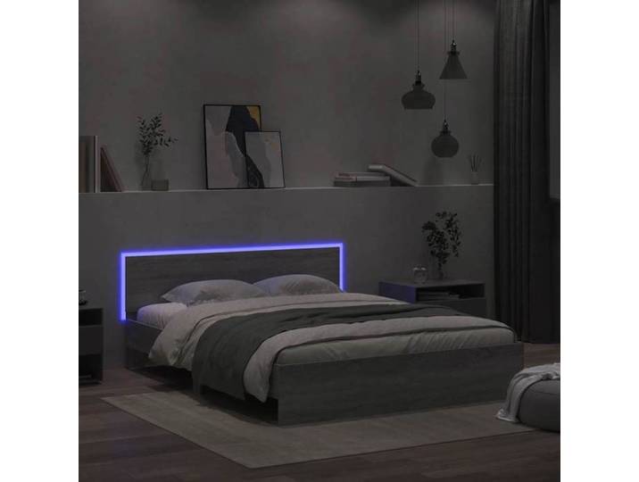 Structure de lit double - Gris - Cadre de lit avec tête de lit et LED sonoma gris 150x200 cm - Cadre durable_46kg_43820