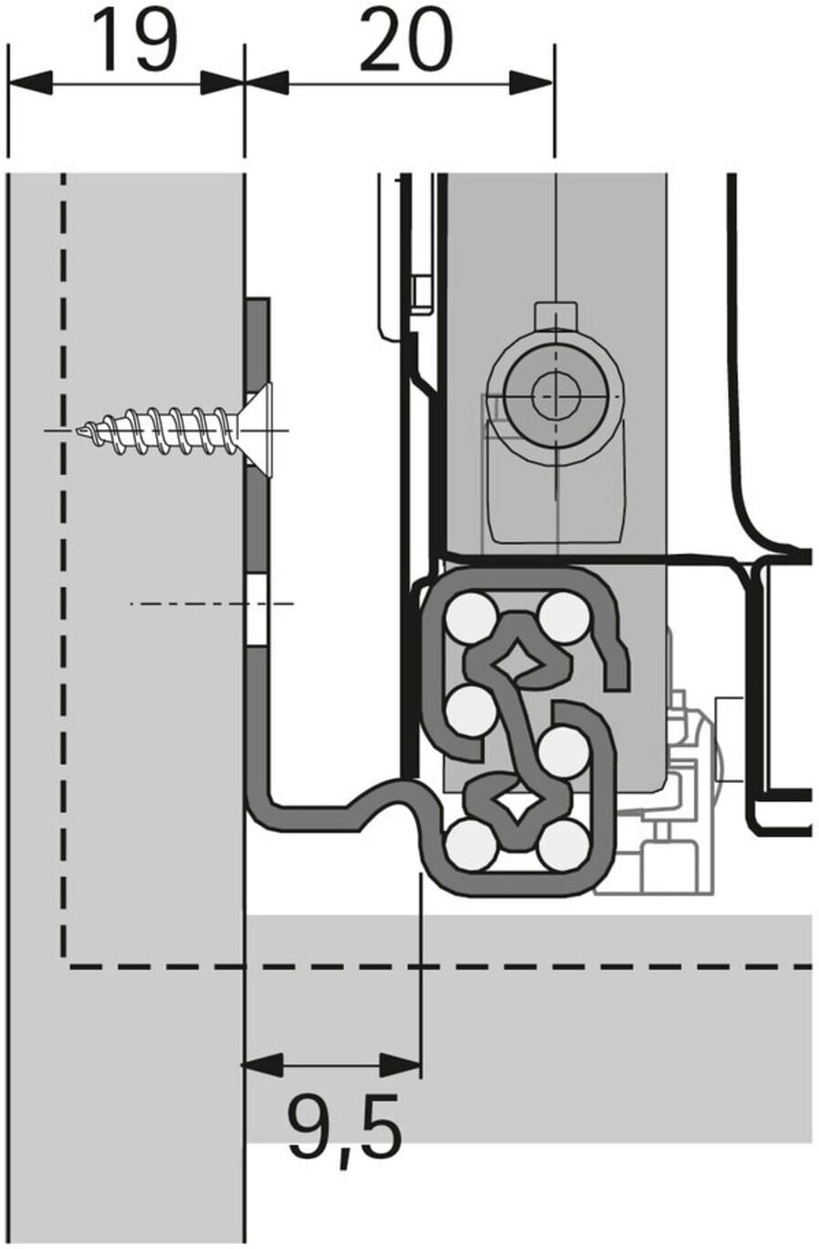 Hettich Unterflur-Vollauszug, 9307653,470mm,Stahl)