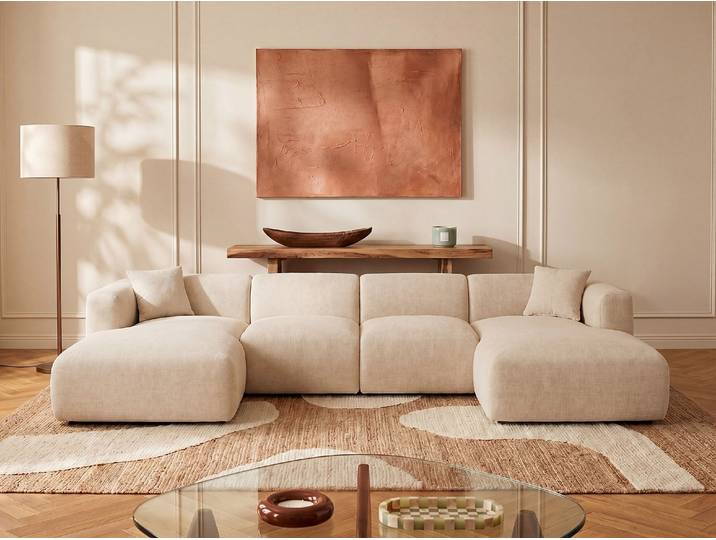 Großes modulierbares Sofa als Wohnlandschaft Über Eck in Stoff Beige von Maison Céphy POGNI