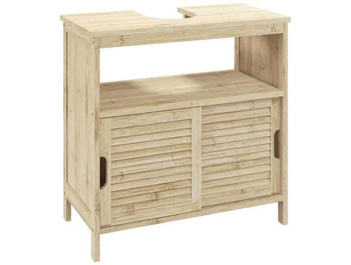 Meuble sous lavabo 2 portes coulissantes en bambou bois naturel