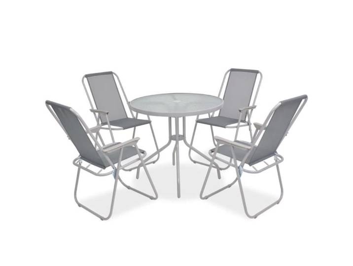 Mobilier à dîner d'extérieur 6 pcs Acier et textilène Gris - SURENHAP - J12137
