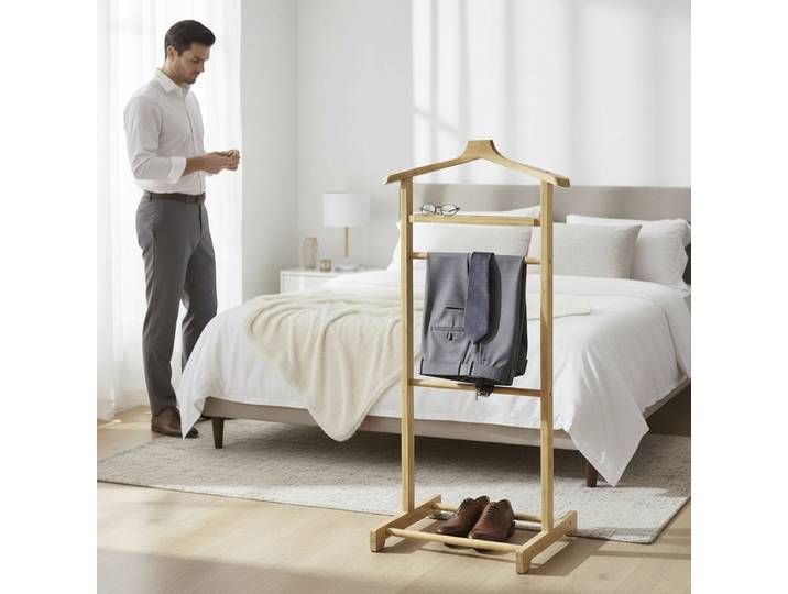 Porte-vêtements Meskel Type A 48 x 97 x 36cm Bois/Beige/Bambou