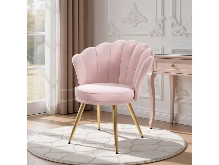 Fauteuil de salon en velours fauteuil moderne design chaise coiffeuse rembourrée pieds métal doré Rose