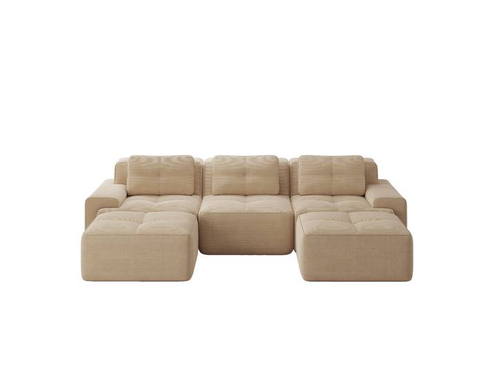 Elvmi Canapé Modulaire En U 3 Places Avec Accoudoirs Larges Et Base Antidérapante En Corduroy Beige