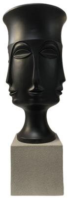 Harp & Finial Assisi Floor Vase - Large - Matte Black Finish on Resin with Frosted Gray Base
