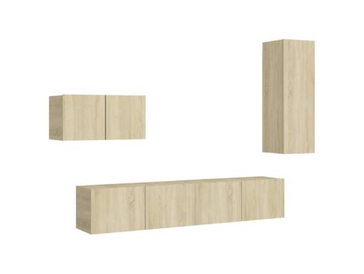 Kaorsrow 4-TLG. TV-Schrank-Set Hängend Sonoma-Eiche Holzwerkstoff Wandmontierte Lowboards schaffen im Wohnzimmer wertvollen Bodenfreiraum und bieten viel Platz für Deko und Medien.