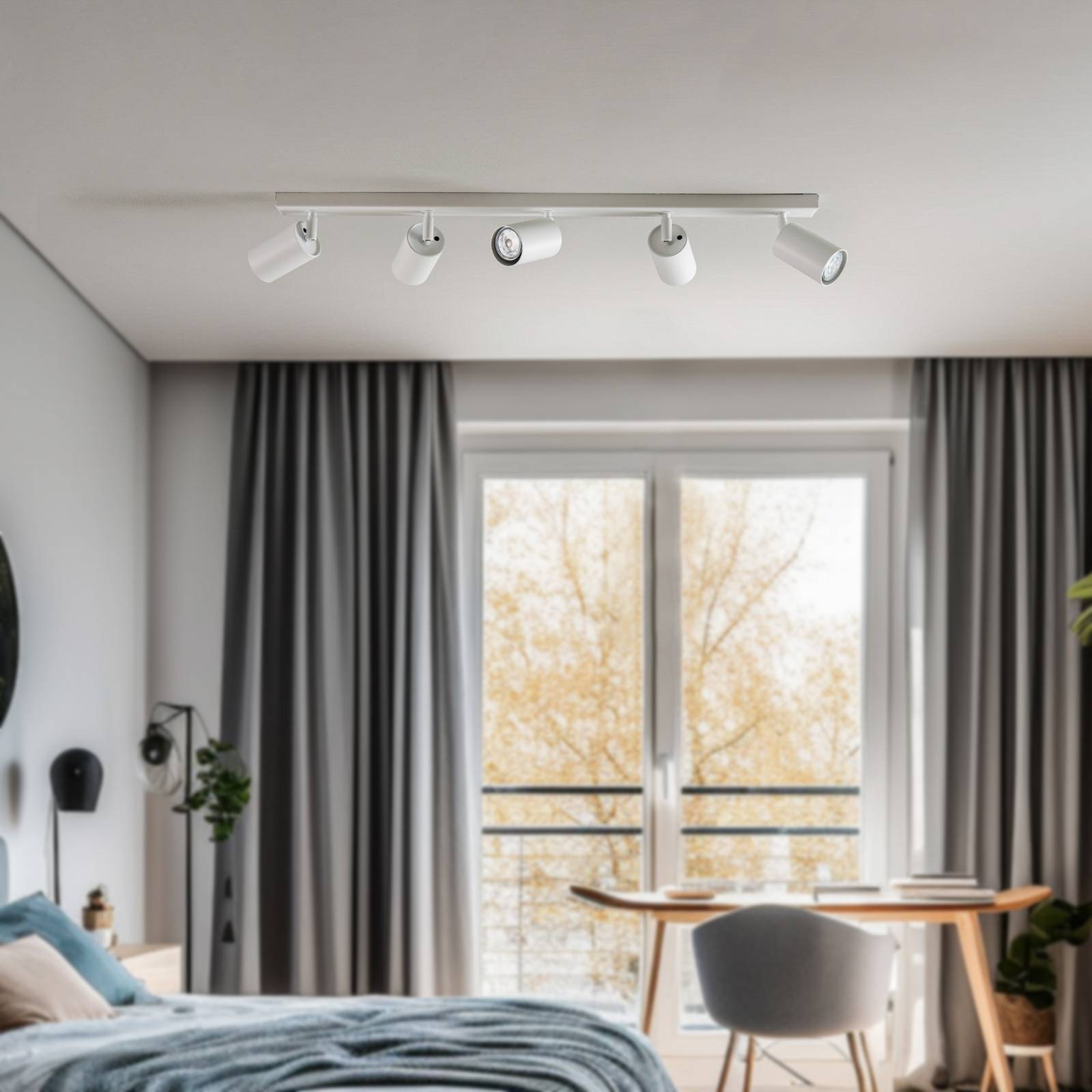 Deckenstrahler Zoom, 5-flammig, weiß Zoom SIGMA, dimmbar, weiß / opal, für Wohn- / Esszimmer, Metall, Modern, Strahler