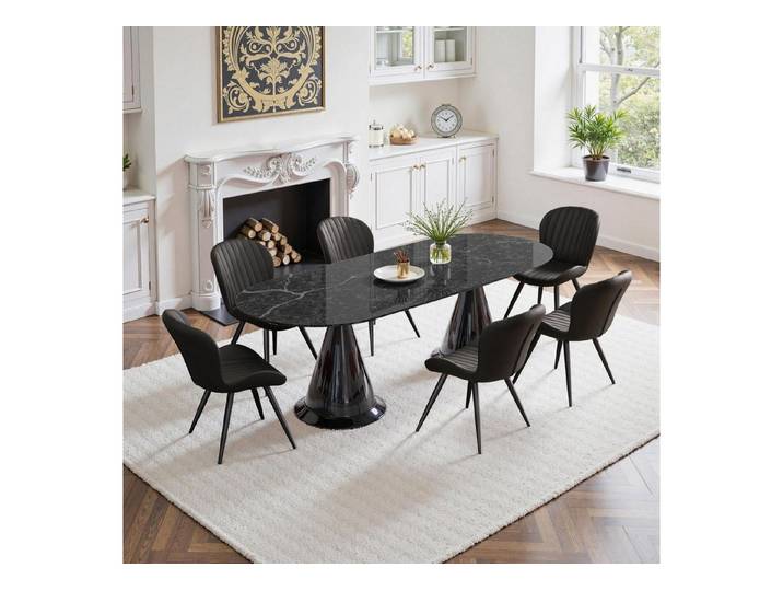LuxusKollektion Esszimmerstuhl Esszimmerstühle 6er Set Polsterstuhl Schwarz 6er Set Schwarz Farbic
