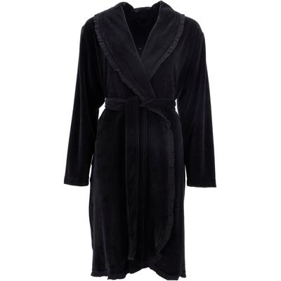 Damenbademantel VOSSEN "Ariel, ideal für Sauna & Spa, Hotelbademantel, Morgenmantel" Gr. L, schwarz, L:106cm, Nicki-Velours, Hausmäntel