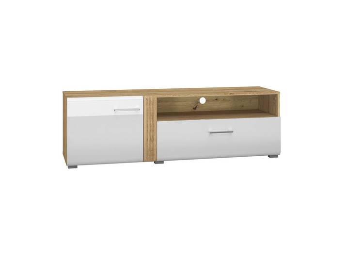 Feldmann-Wohnen Lowboard Adagio weiß Hochglanz / Eiche castello 150 / 42 / 47cm, Weiß, Braun, Rechteckig, 150x47x42 cm, Wohnzimmer, TV Möbel, Lowboards, Lowboards stehend