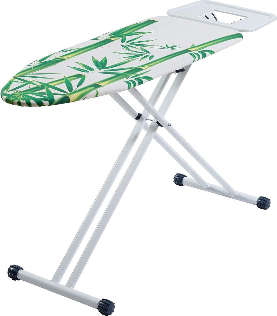 Verstelbare en opvouwbare strijkplank in groen en wit met katoenen beschermlaag, 165 x 46 cm