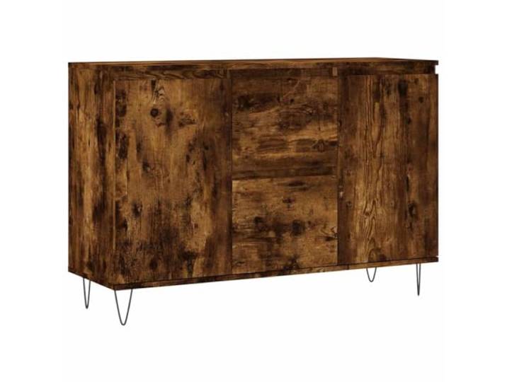 KGFHERENB Sideboard Räuchereiche 101,5x35x70 cm Holzwerkstoff Geräumige Flurkommode in Räuchereiche-Optik mit stabilen Eisenbeinen für Wohnzimmer und Schlafzimmer.