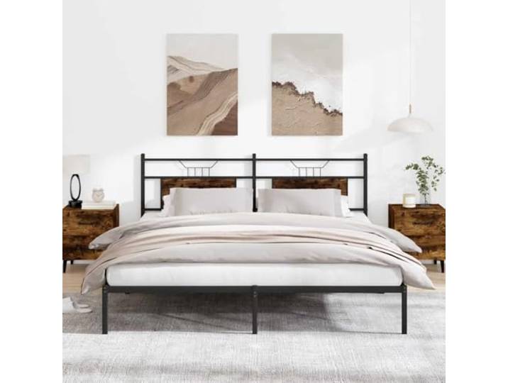 YUTAASU Bettgestell ohne Matratze Räuchereiche 183x213 cm Holzwerkstoff Stabiles Stahlgestell, Kopfteil als Rückenlehne, Stauraum unter der Liegefläche, Lattenrost inklusive