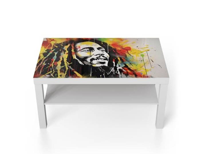 DEQORI Glastisch weiß groß 90x50 cm Motiv Klangvolle Visionen ausgefallener Beistelltisch aus Glas Hochglanz Couchtisch fürs Wohnzimmer moderner Couch Tisch mit Design