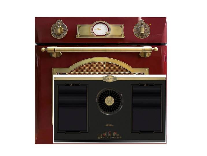 Kaiser Küchengeräte Backofen-Set Herd Set Autark Elektro Einbau Backofen Autark 60cm 67L 8 Funktionen+Einbau-Induktionskochfeld mit integriertem Dunstabzug 1250 m³/h, Retro Empire-Design in Bronze EH 6355 RotEm +KCT 9362 IEm., mit 1-fach-Teleskopauszug