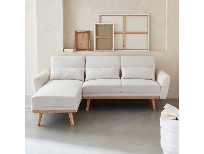 Canapé d'angle convertible bouclettes blanches