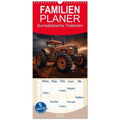Familienplaner 2027 - Surrealistische Traktoren mit 5 Spalten (Wandkalender, 21 x 45 cm) CALVENDO