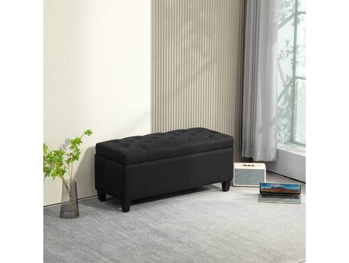Banquette coffre capitonnée avec rangement assise rembourrée en polyester noir 100 x 40 x 44 cm Grjofek