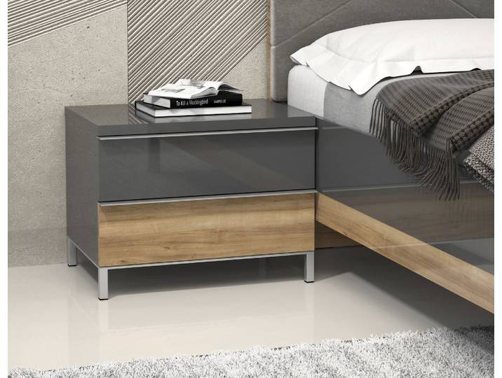 Nachtkonsole GOODPRODUCT Onyx, Nachttisch mit 2 oder 3 Schubladen, UV Lackierung Hochglanz , grau (anthrazit, walnussfarben), B:56cm H:43cm T:41cm, Holzwerkstoff, Sideboards, Nachtkonsole, mit Soft-Close-Funktion, Masse (B/T/H) 56/41/43 oder 59cm