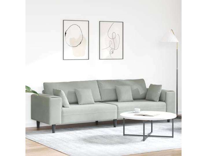HEFZGDB Modernes Samtsofa Hellgrau 208 cm mit Kissen – Elegantes Wohnzimmer Sofa aus hochwertigem Samt und Holzwerkstoff, schlankes Design mit Federkern-Sitzkissen, strapazierfähige