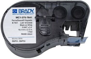 Brady MC-375-7641 cinta termorretráctil negro sobre blanco 16,4 mm x 2,13 m