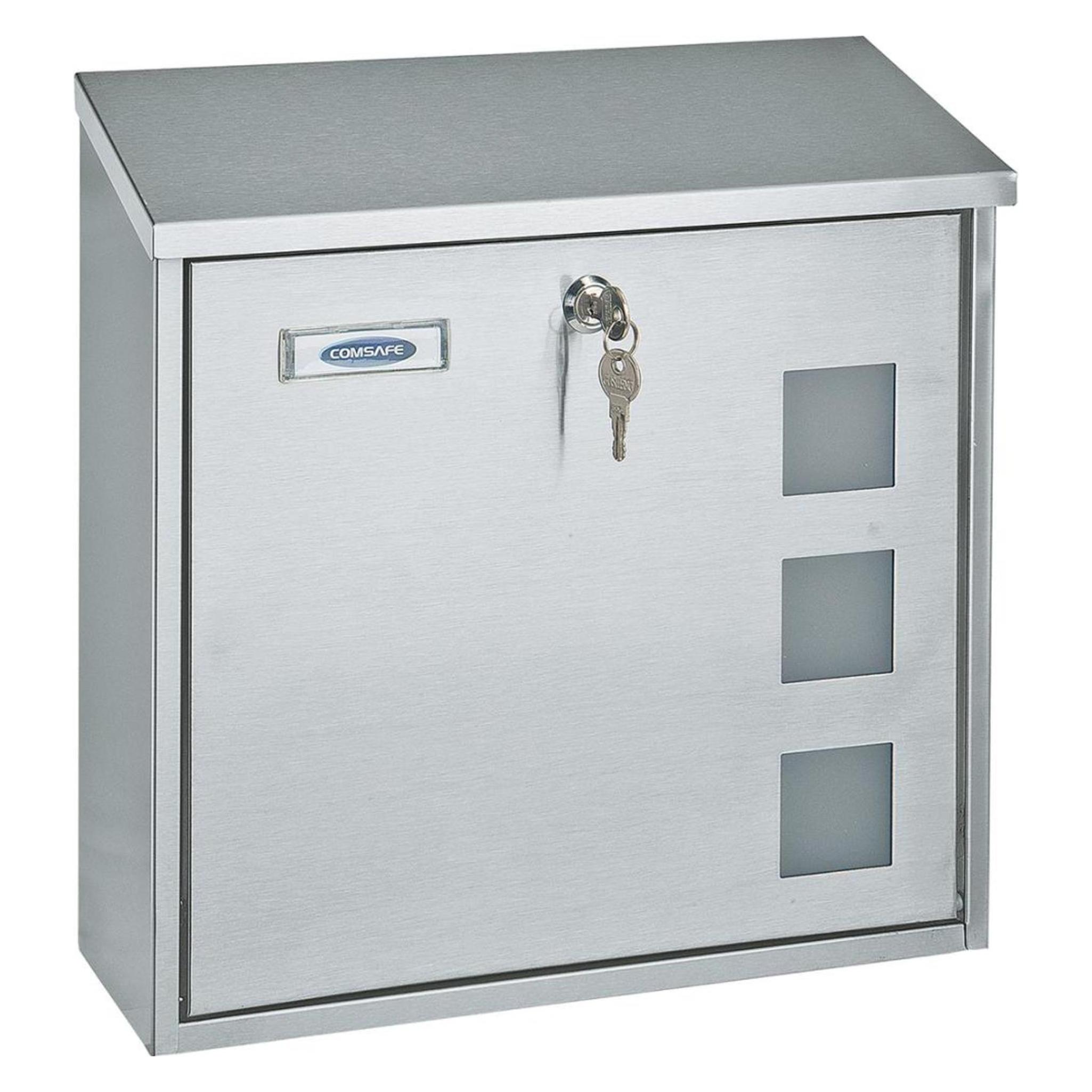 Rottner Briefkasten Muro INOX Edelstahl Zylinderschloss 2 Schlüssel Namensschildhalter Sichtfenster (10 x 36 x 36 cm) (T06048 EDELSTAHL)