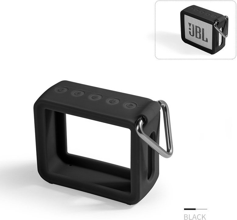 INF Siliconen beschermhoes met metalen karabijnhaak voor JBL GO2, zwart