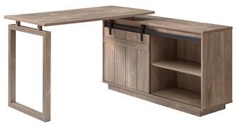 DEVERA L-Shaped Home Office Desk with Storage Credenza