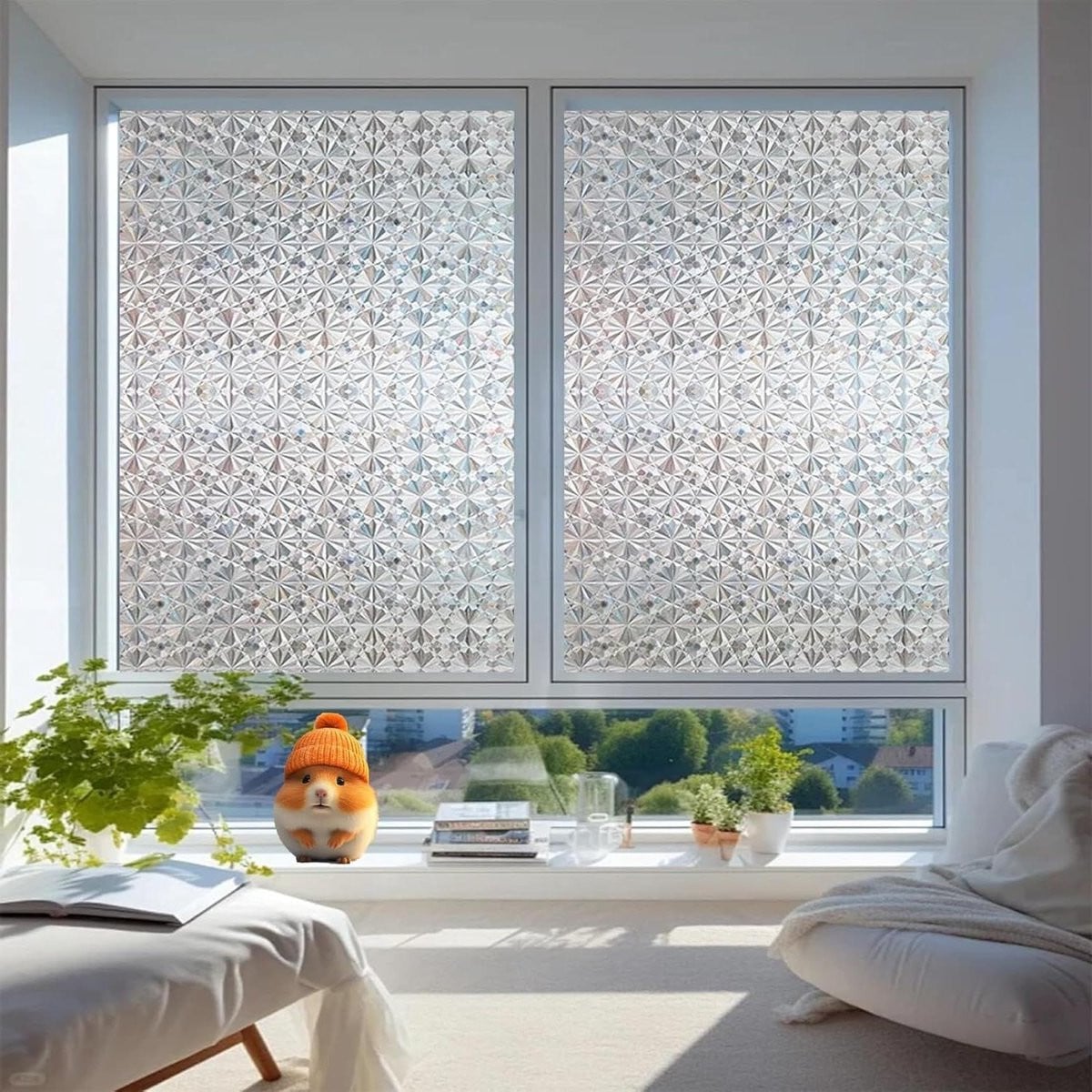 Raamfolie Privacy 3D Diamant - Ondoorzichtige en Zonwerende Folie - 120 x 370 cm
