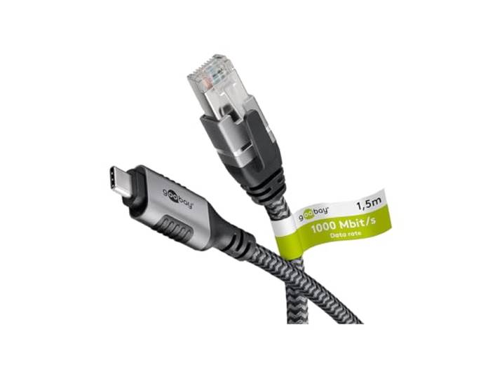 Goobay 70698 USB-C naar RJ45 Ethernet CAT 6-kabel voor stabiele bekabelde internetverbinding met router/modem/netwerkswitch/vervangt USB naar RJ45-adapter/1 Gbit/s/2 meter