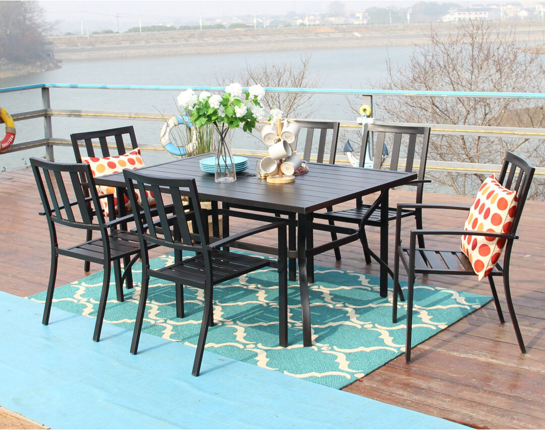 Blue Elephant Alyah Rectangular 7 - Piece 6 - Person 152 cm L Rectangular Outdoor Dining Table Set Black 6