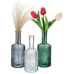 Relaxdays Vasen 3er Set Blau,Grün,Transparent