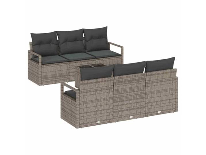 ZQQLVOO Sofa Set 7 STK. 6-Sitzanzahl Grau Poly Rattan Mittleres Sofa, Armsofas, flache Armlehnen, Sicherheitsglas-Tischplatte, Stahlstützen, UV-beständig, Garten, Terrasse