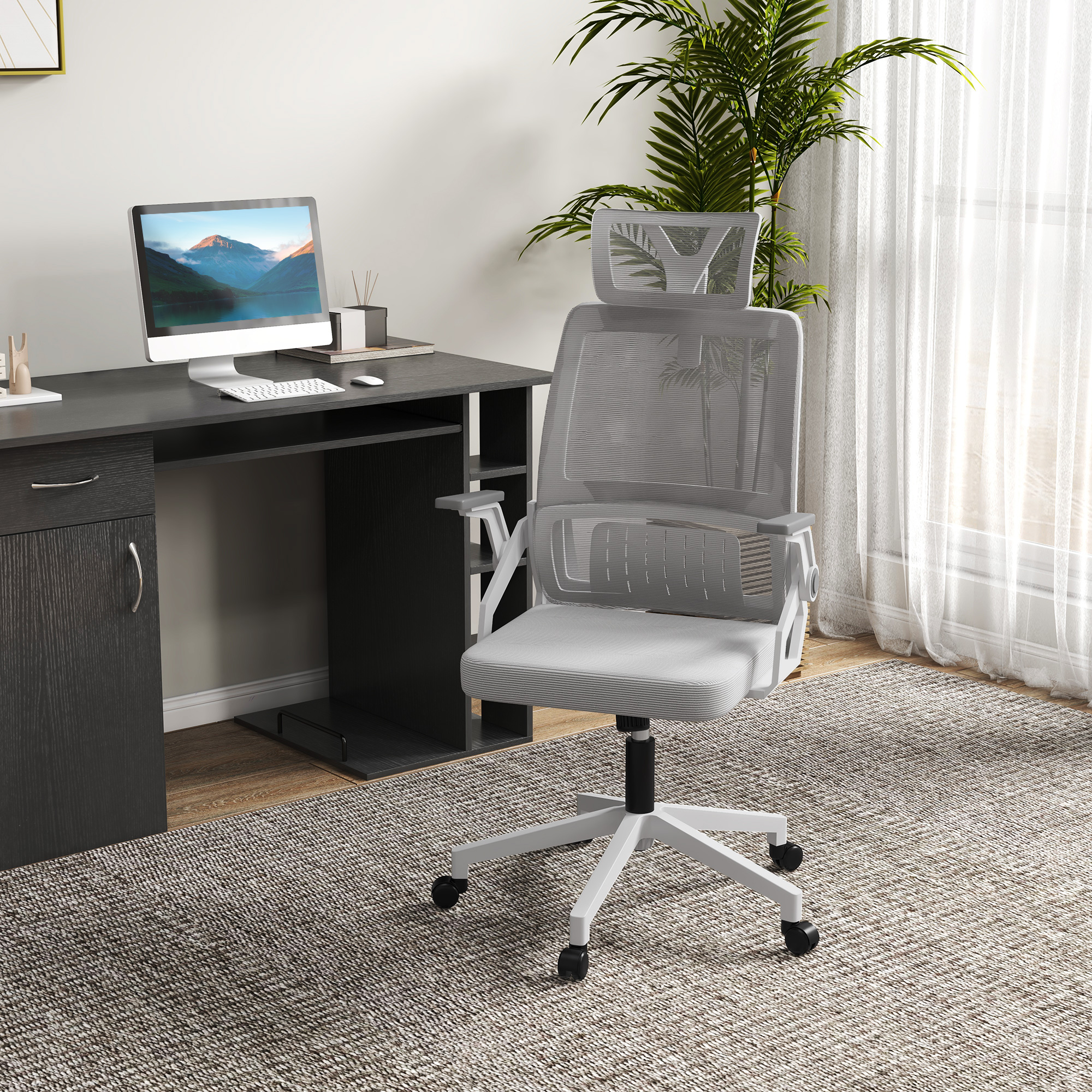 Vinsetto Sedia da Ufficio Sedia da Scrivania, Sedia da Ufficio Regolabile in Altezza, 1 Poggiatesta, 58 x 61 x 119 cm. Nero