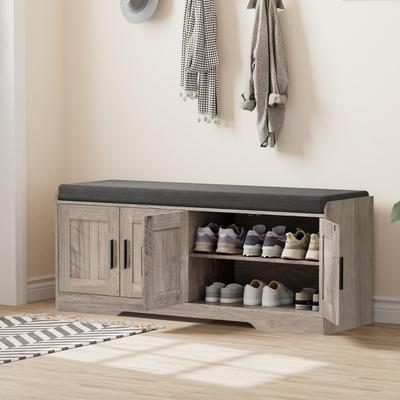 Garvee Padded Shoe Storage Bench with Four Doors Two Tier Organizer Cabinet