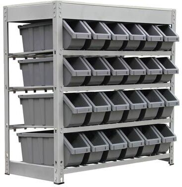 King's Rack Bin Rack Boltless Steel Storage System Organizer w/ 24 Plastic Bins in 4 tiers.