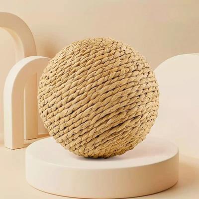 Inspired Finds Interactive Sisal Scratching Ball Cat Toy With Bell, Teething Relief & Self Play Fun beige