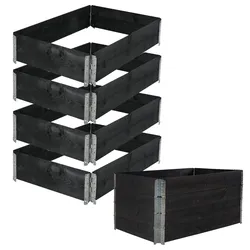 Baumarktplus Hochbeet 4er Set Palettenrahmen Pflanzbeet 120x80x80 cm aus Holz schwarz Garten Balkon stapelbar