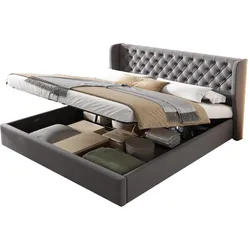 STILVORA Chesterfield Stil Samt Polsterbett 180x200 mit Hydraulikbettkasten hohem Kopfteil Veloursstoff inklusive Lattenrost Grau