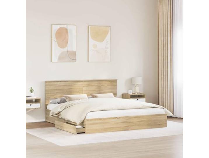 SKTQYQO Boxspringbett Eiche Sonoma 180 x 200 cm Technisches Holz, mit Schubladen, einfache Montage, modernes Design