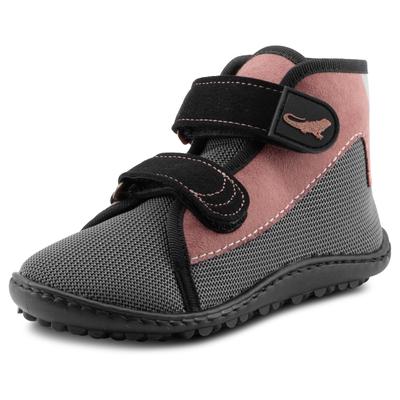 Barfußschuh LEGUANO "LEGUANITO SCIPPO", Kinder, Gr. 26, rosa (grau, rosa), Textil, Schuhe Barfußschuh, Schnürschuh, Klettschuh, Bequemschuh, für Maschinenwäsche geeignet