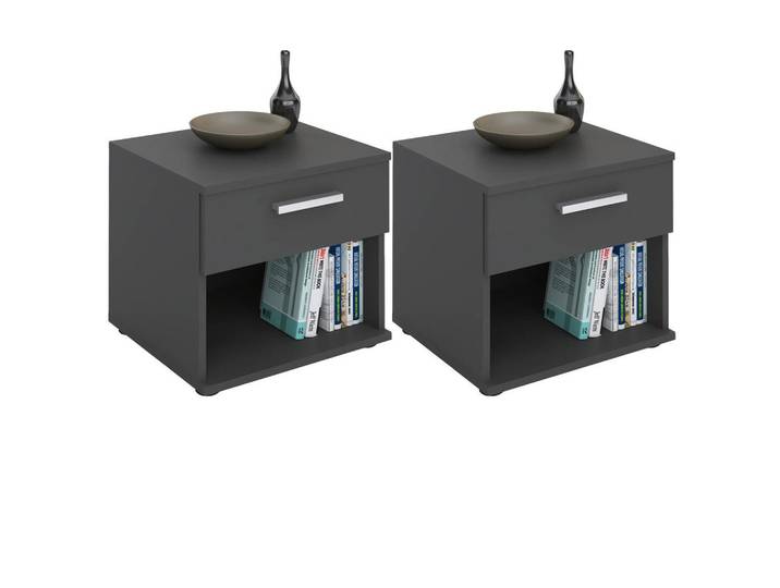 CARO-Möbel Nachttisch Mary 2er-Set grau, Schieferfarben, Mode, 42x38x30 cm, Schlafzimmer, Nachtkästchen