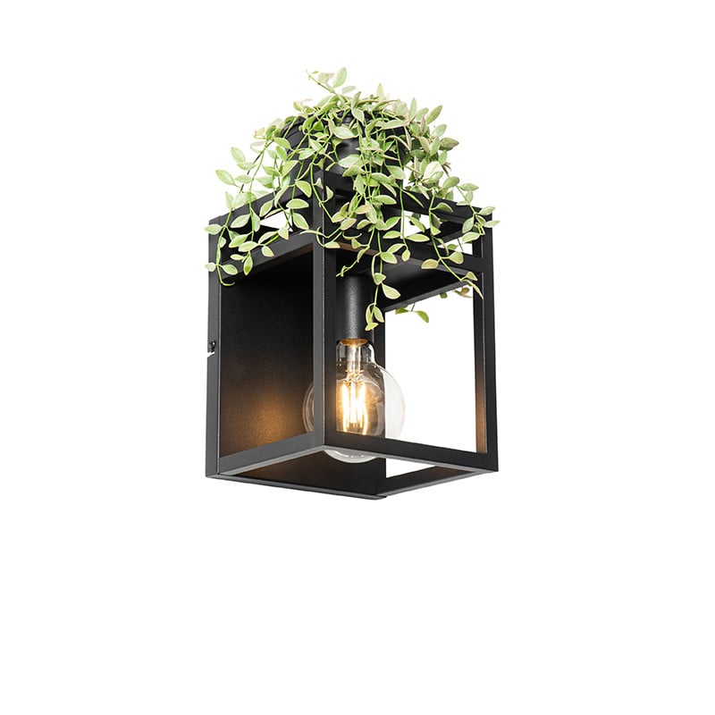 Qazqa Industriële wandlamp zwart met rek Cage Rack