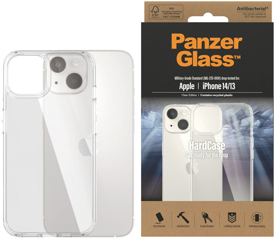 iPhone 14 / 13 Bagside Cover PanzerGlass HardCase Antibakteriel - Gennemsigtig